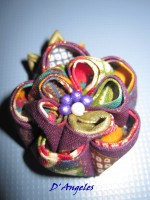 Broche  kanzashi doble flor
